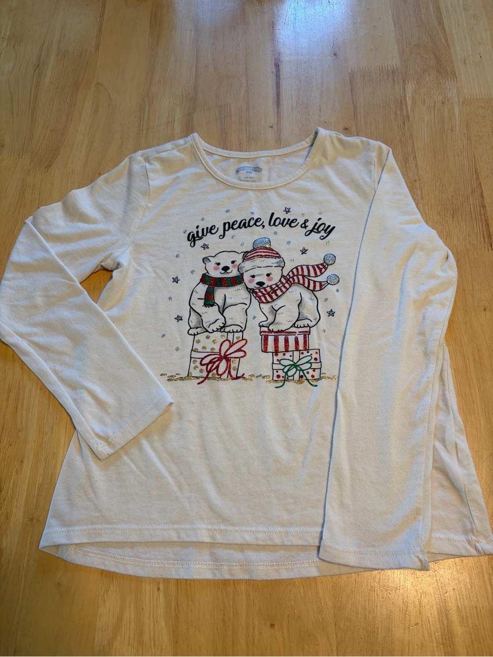 Holiday Time White Kids Long Sleeve Tee with Subtle Silver Print